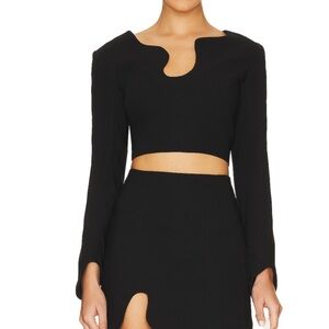 Black Long Sleeve Crop Top and Skirt Set